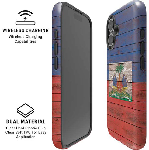 Haiti Flag Dark Wood iPhone 16 Magsafe Impact Case